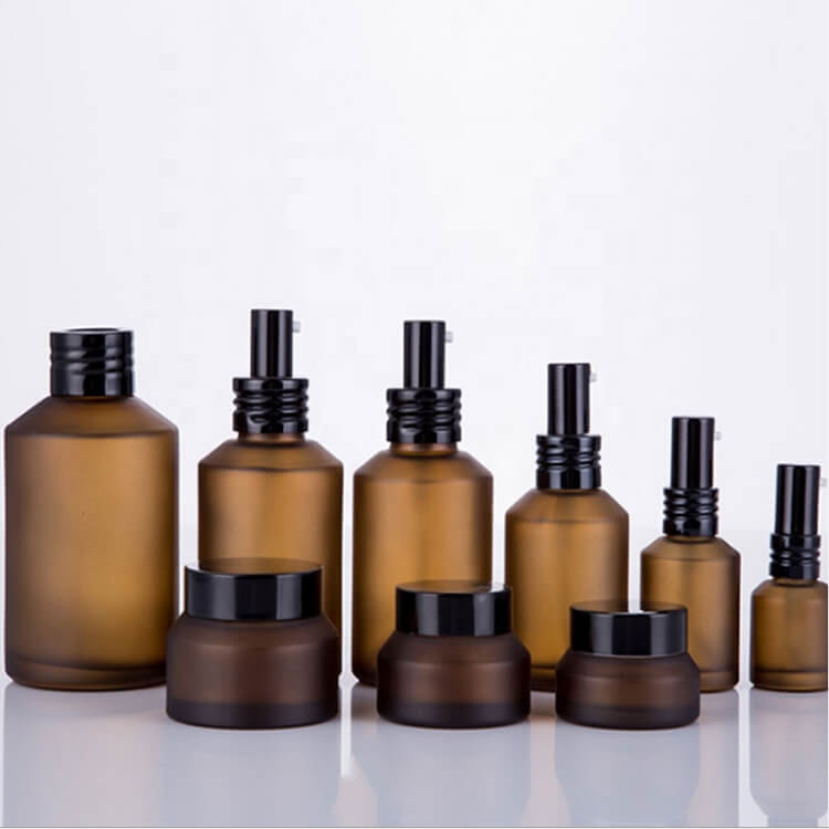 frosted amber glass bottle set