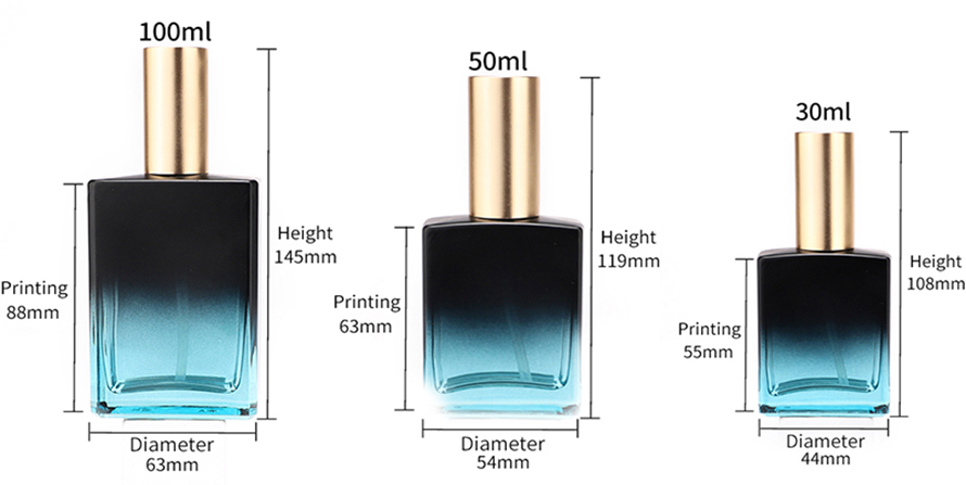 Botella de perfume cuadrada de 30ml 50ml 100ml