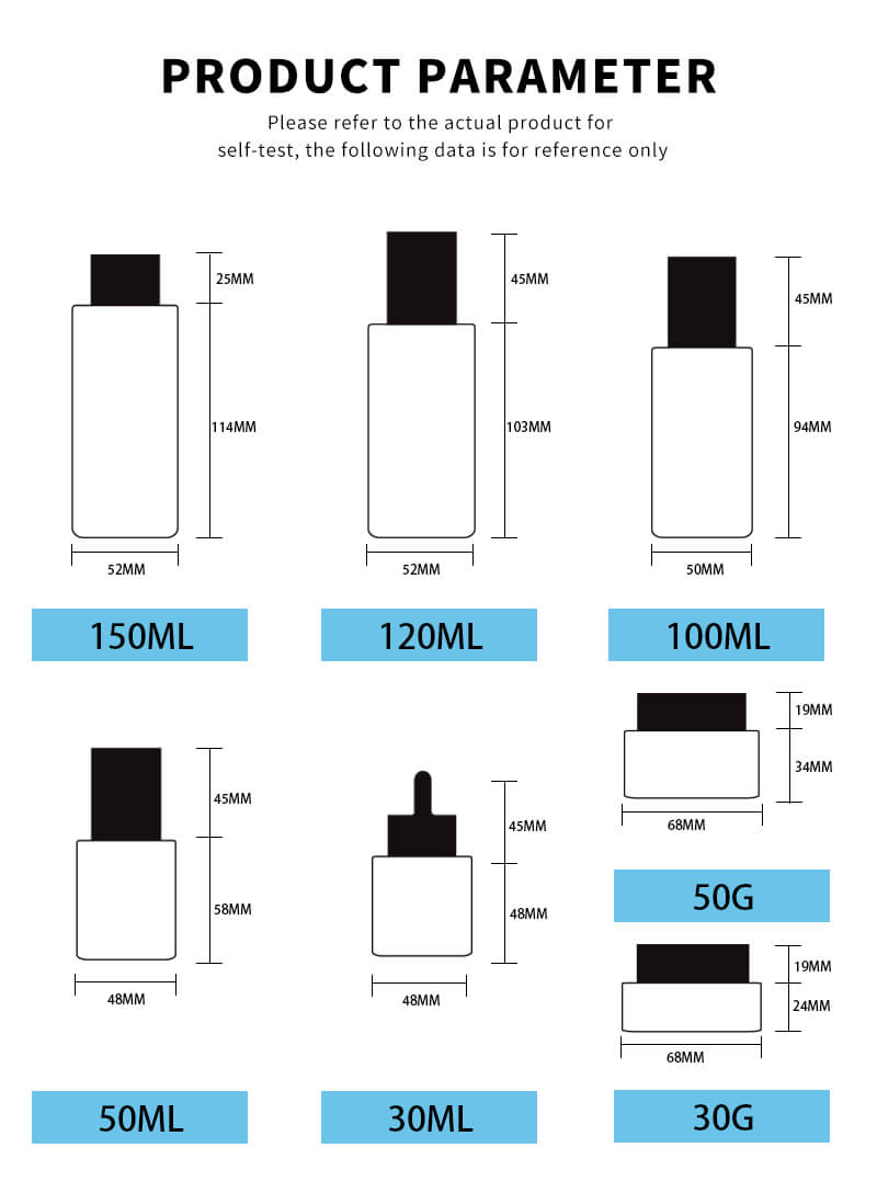 Embalaje de juego de botellas de vidrio vacías de varias capacidades