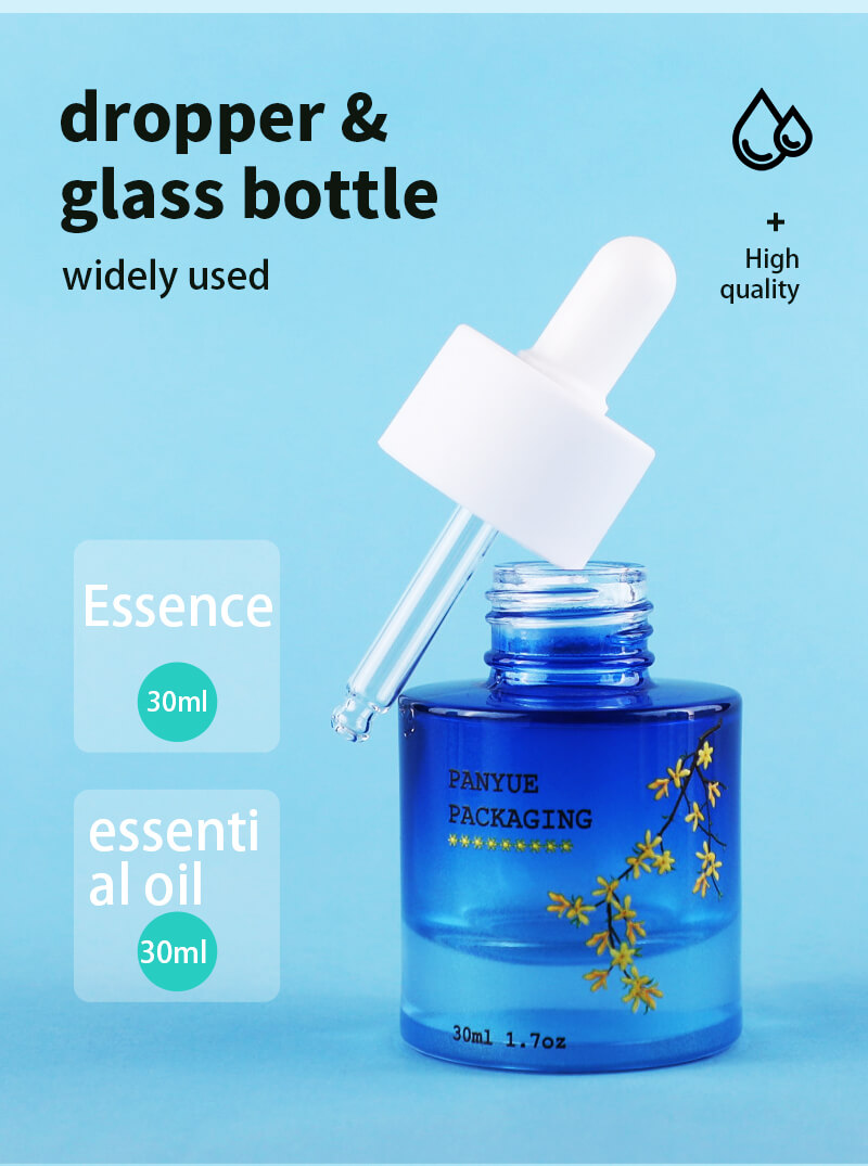 Embalaje de botella de vidrio de lujo con aceite esencial de dor cuentagotas blanco
