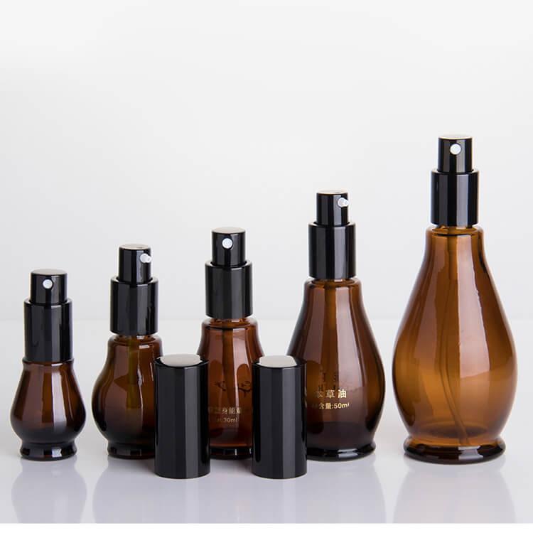 Gourd shape amber essential oil glass pump bottles