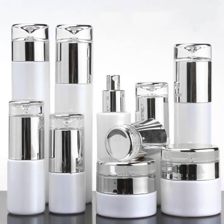 Cosmetic skincare glass bottles and jars set