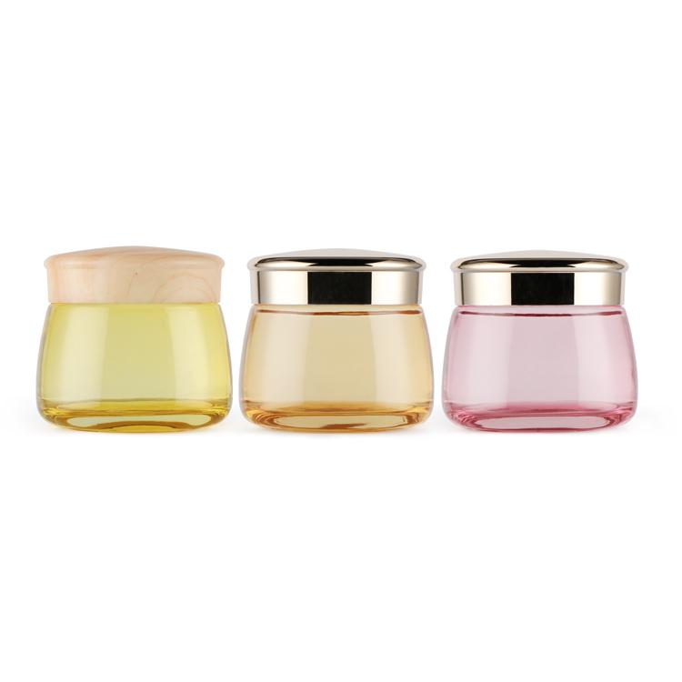Cosmetic packaging glass cream jars with bamboo wooden cap