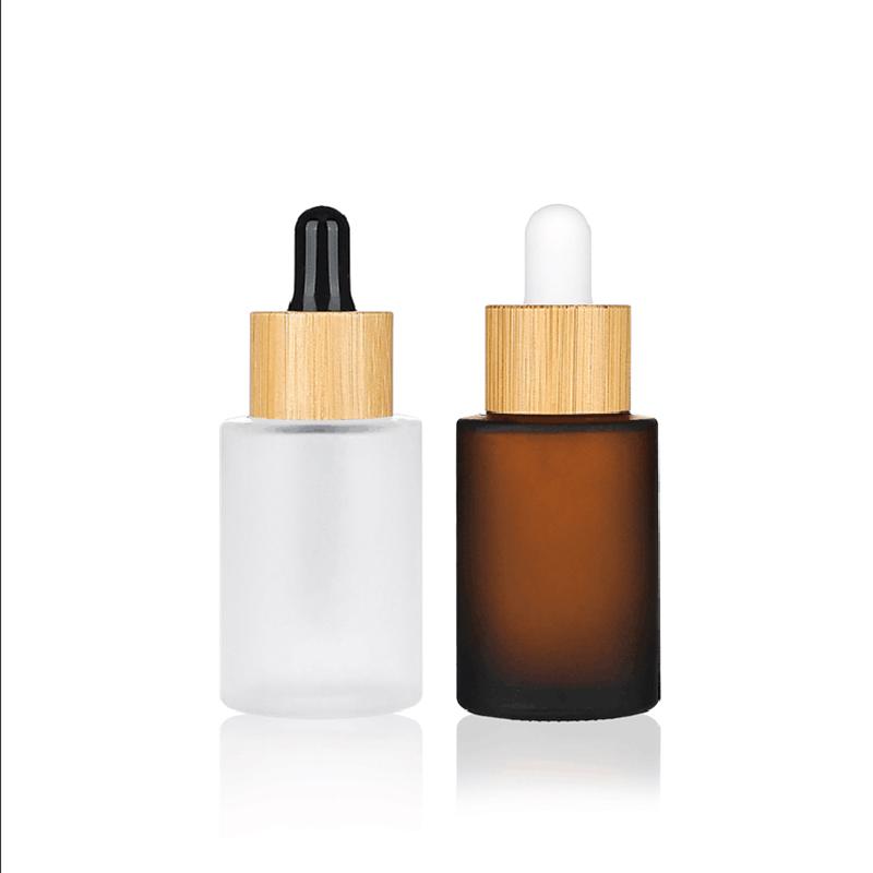 Matte cosmetic glass bamboo dropper bottle