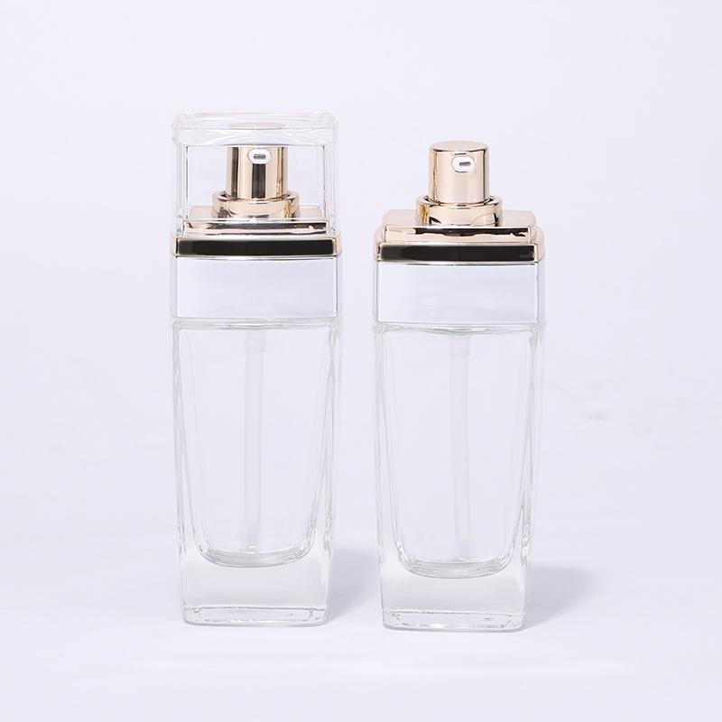 clear square glass bottle for cosmetic packaging
