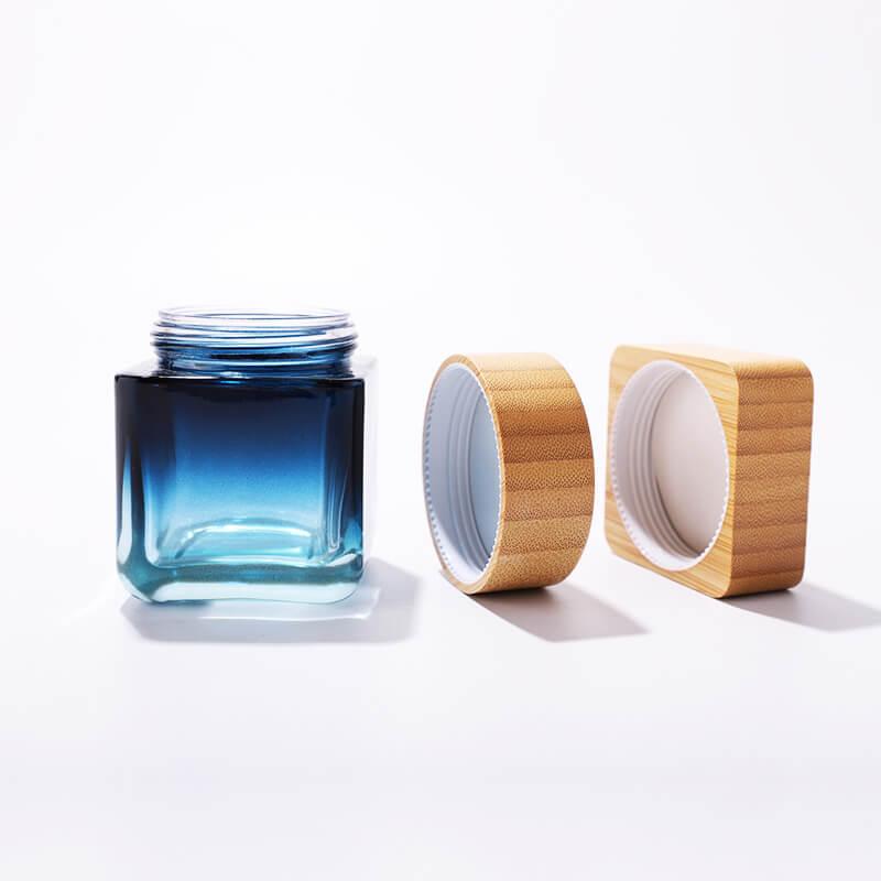 Cosmetic glass jar with bamboo lid