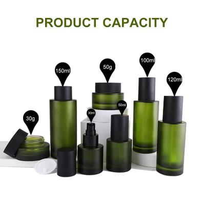 Embalaje determinado de la botella de cristal cosmética esmerilada venta caliente del color verde
