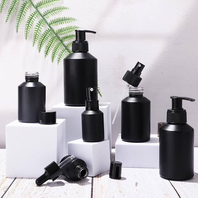Unique black frosted glass bottles and jars