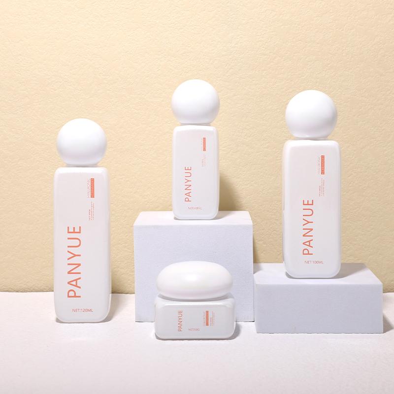 Unique white square cosmetic bottle set with round lid