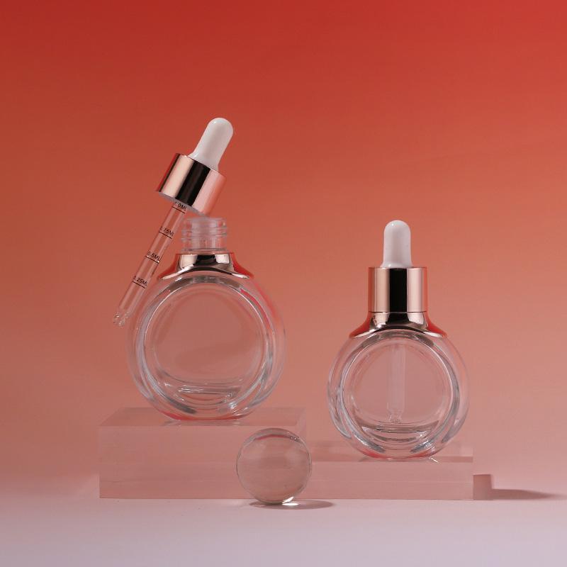 Round skincare cosmetic glass essential iol bottle