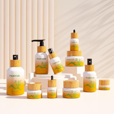 Bamboo Lid Cosmetic Glass Bottle Set