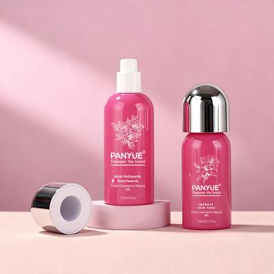 Juego de frascos cosméticos de vidrio rosa brillante